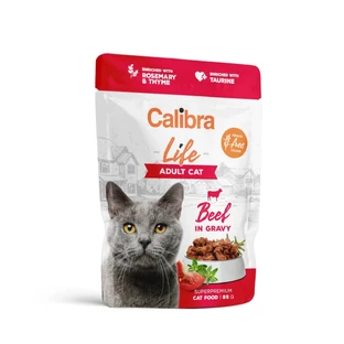 CALIBRA Life, Beef, sachet de nourriture humide sans céréales pour chats, (en sauce), 85g