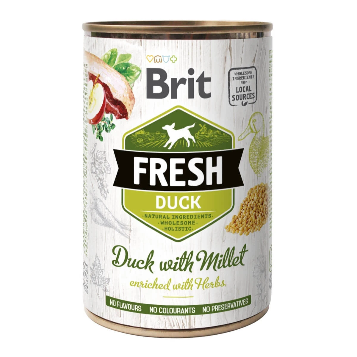 BRIT Fresh, Eend met Mei, blik graanvrij natvoer voor honden, (in aspic), 400g