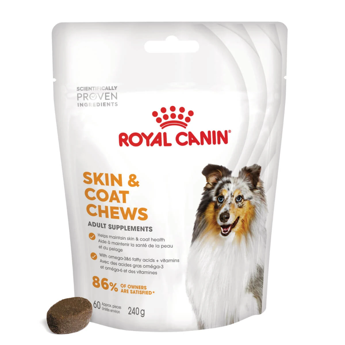 ROYAL CANIN Skin & Coat Chews Adult Supplementen, functionele beloningszakjes voor honden, huid & vacht, 240g