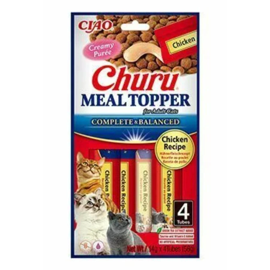 INABA Churu Churu Meal Topper, Atún y Vieiras, sobre, tubo, golosinas para gatos sin cereales, (puré), 56g