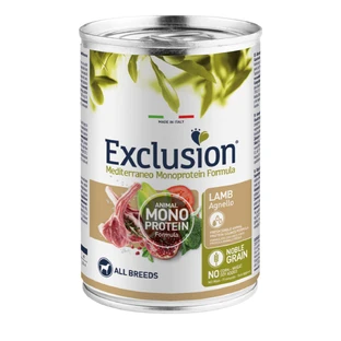 EXCLUSIE Mediterraneo Mediterraneo Monoprotein Formula, XS-XL, Lam, ingeblikt enkelvoudig eiwit natvoer voor honden, (pate), 400g