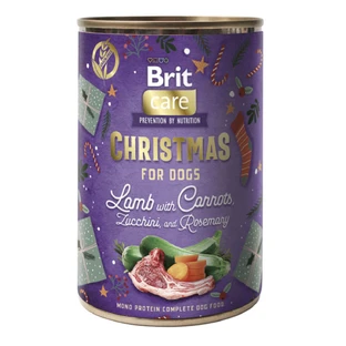 BRIT Christmas Monoprotein, XS-XL, Cordero y Calabacín, comida húmeda en lata para perros, sin cereales y con una sola proteína, (paté), 400g