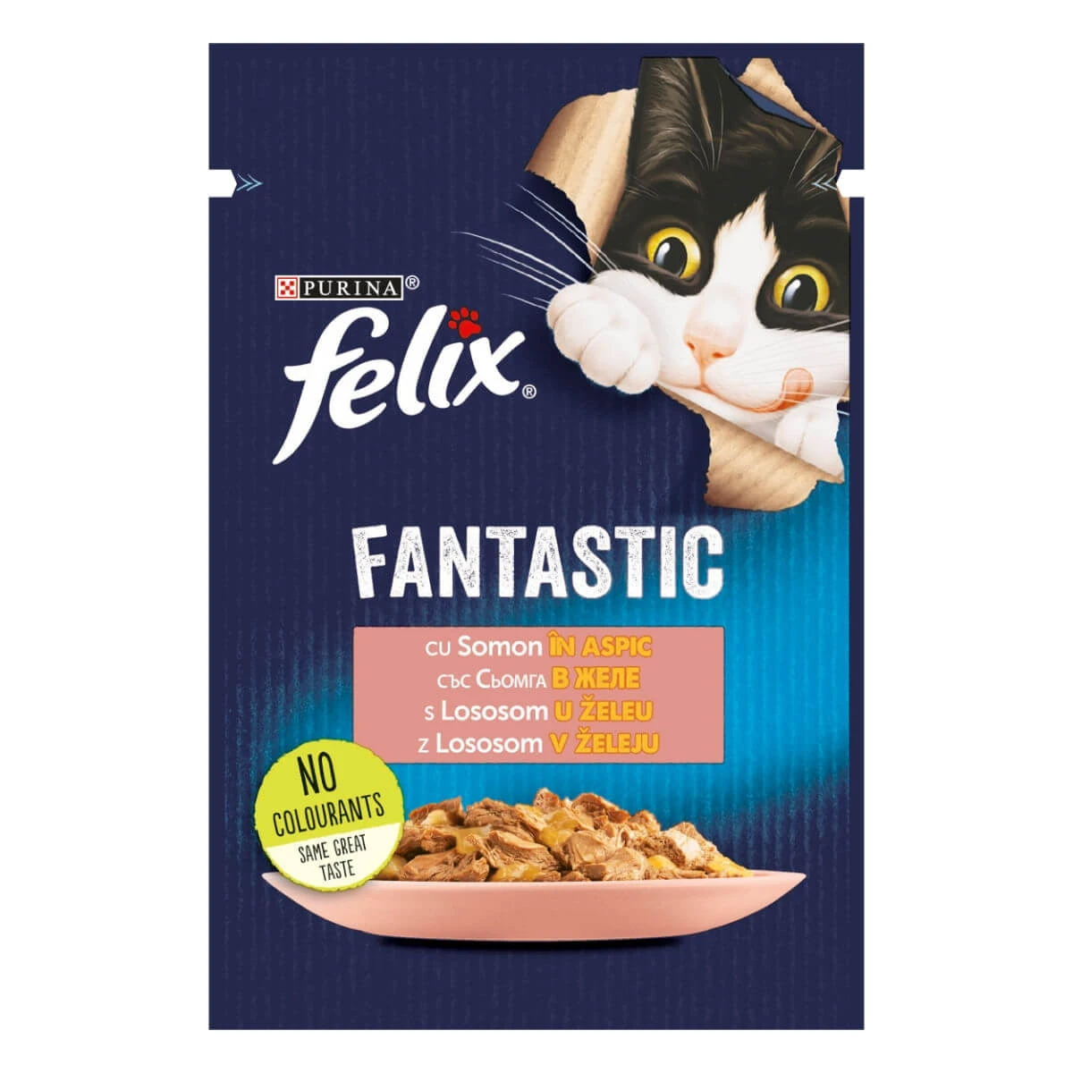 PURINA Felix Fantastic, Zalm, zakje nat kattenvoer, (in aspic), 85g