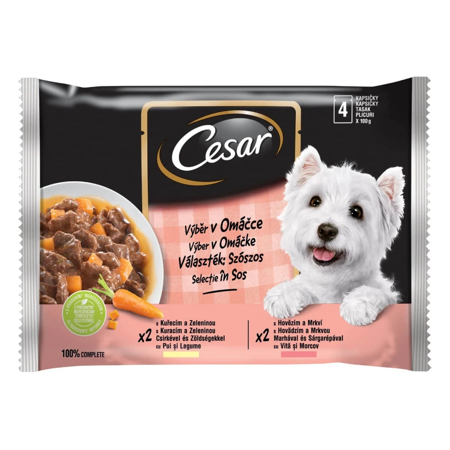 CESAR Selections, 2 smaken, gemengde verpakking, zakjes natvoer, (in saus), 100g x 4