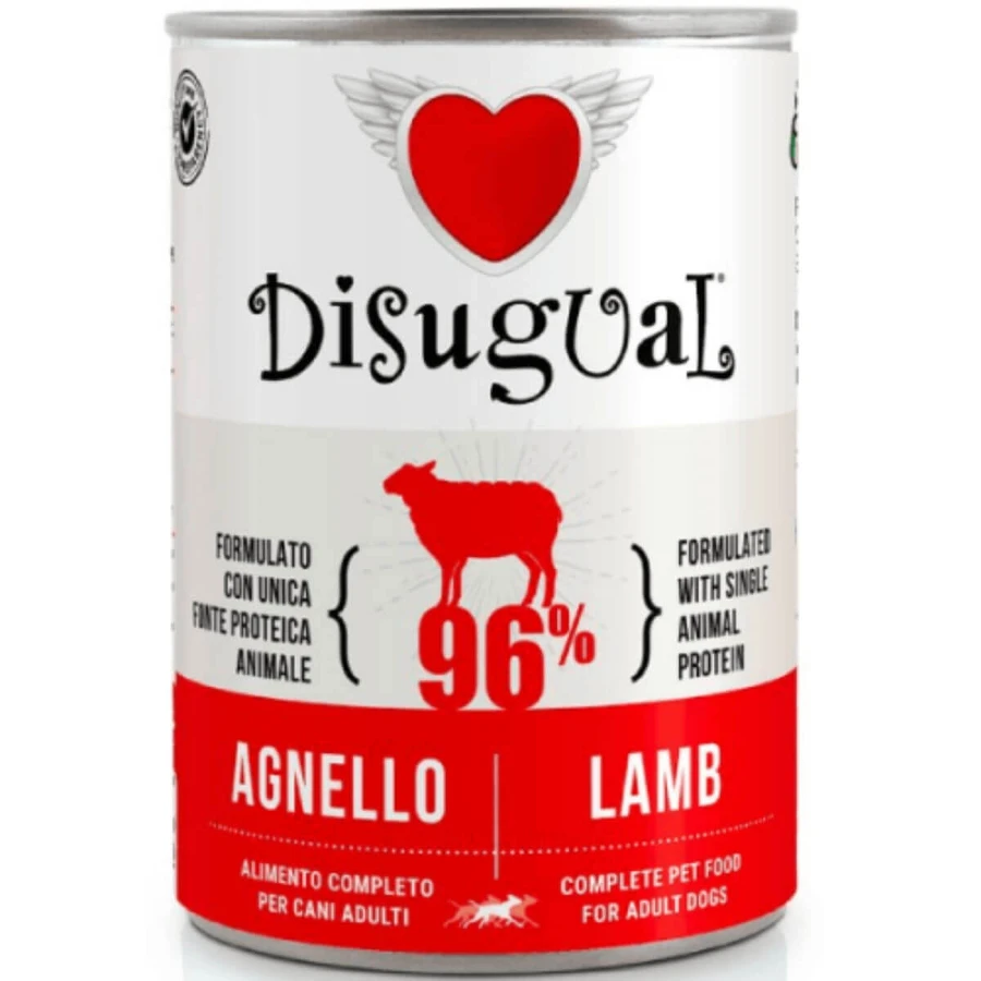 DISUGUAL Monoprotein, XS-XL, Lam, blik enkelvoudig eiwit graanvrij natvoer voor honden, (pate), 400g