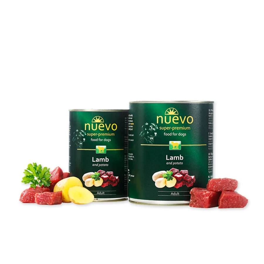 NUEVO Agnello e Patate, XS-XL, cibo umido in scatola senza cereali per cani, (paté), 800g