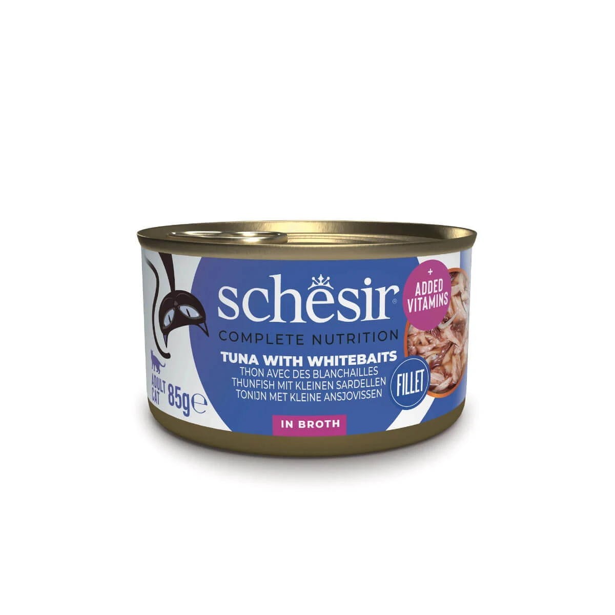 SCHESIR Complete Nutrition, Tonijn en Ansjovis, nat kattenvoer in blik, (in soep), 85g