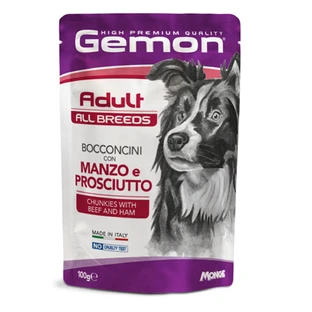 GEMON Alle rassen, XS-XL, Rund en Ham, zakje graanvrij natvoer voor honden, (in aspic), 100g