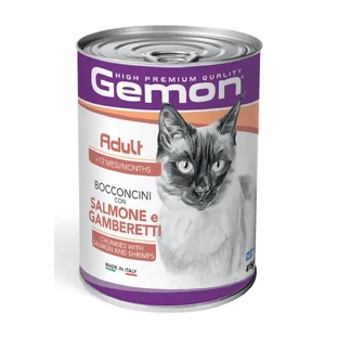 GEMON, Zalm en Garnalen, nat kattenvoer in blik, (in aspic), 415g