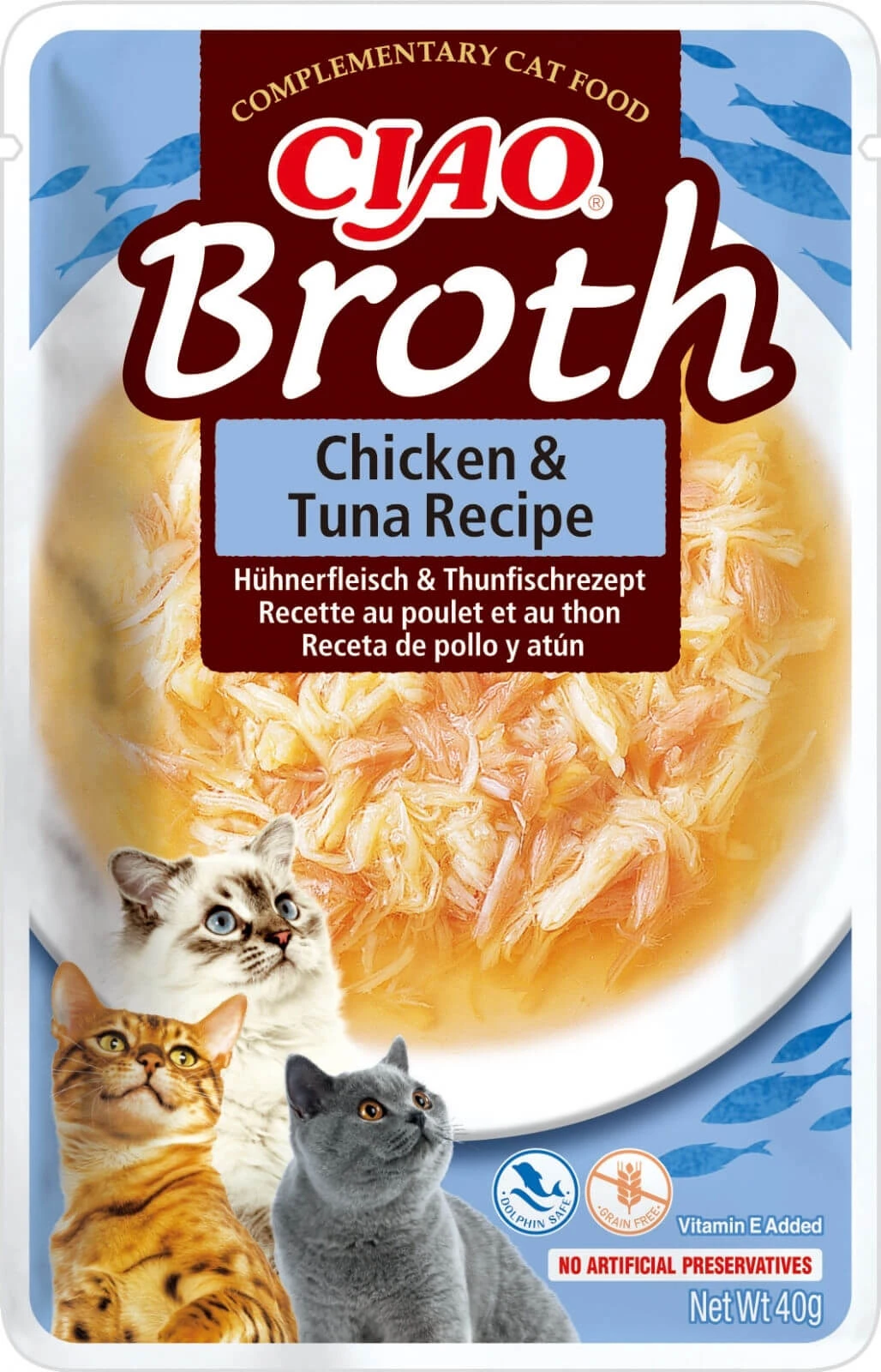 INABA Ciao Broth, Kip en Tonijn, zakje graanvrij natvoer voor katten, (in soep), 40g