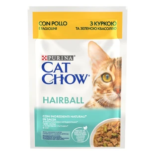 PURINA Cat Chow Hairball Control, kip en groene bonen, zakje nat kattenvoer, haarbal controle, (in saus), 85g