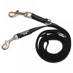 JULIUS-K9 Color & Gray, dubbele verstelbare riem met handvat voor honden, 2 honden, 50kg, textiel, tape, 20mm x 2,2m, zwart