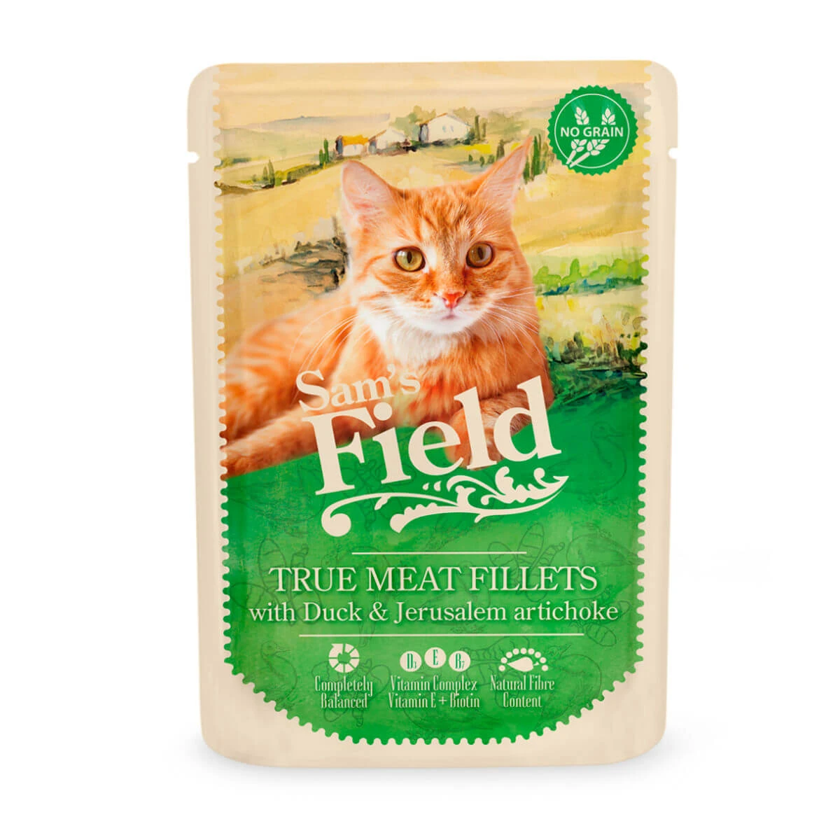 SAM'S FIELD True Meat Fillets, Eend, zakje graanvrij natvoer voor katten, (in saus), 85g