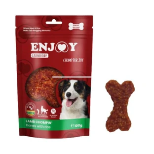 ENJOY Carnivore Chompin Chompin Bones, XS-XL, Honing en Rijst, zakje voor hondenbeloning, 100g