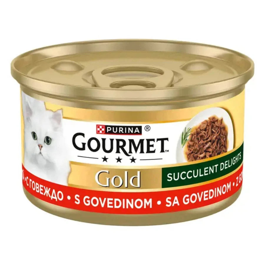 GOURMET Gold Succulent Delights, Wołowina, mokra karma w puszce dla kotów, (w sosie), 85g: ceny i cechy