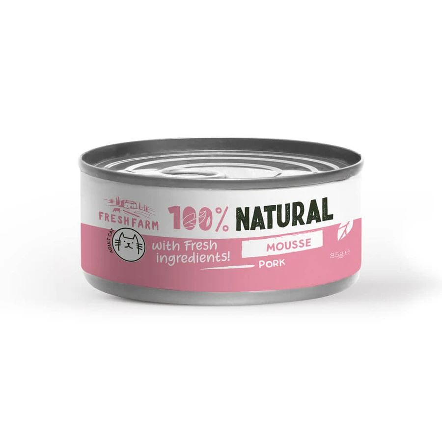 FRESH FARM Mousse, Cerdo, comida húmeda en lata sin cereales para gatos, (paté), 85g