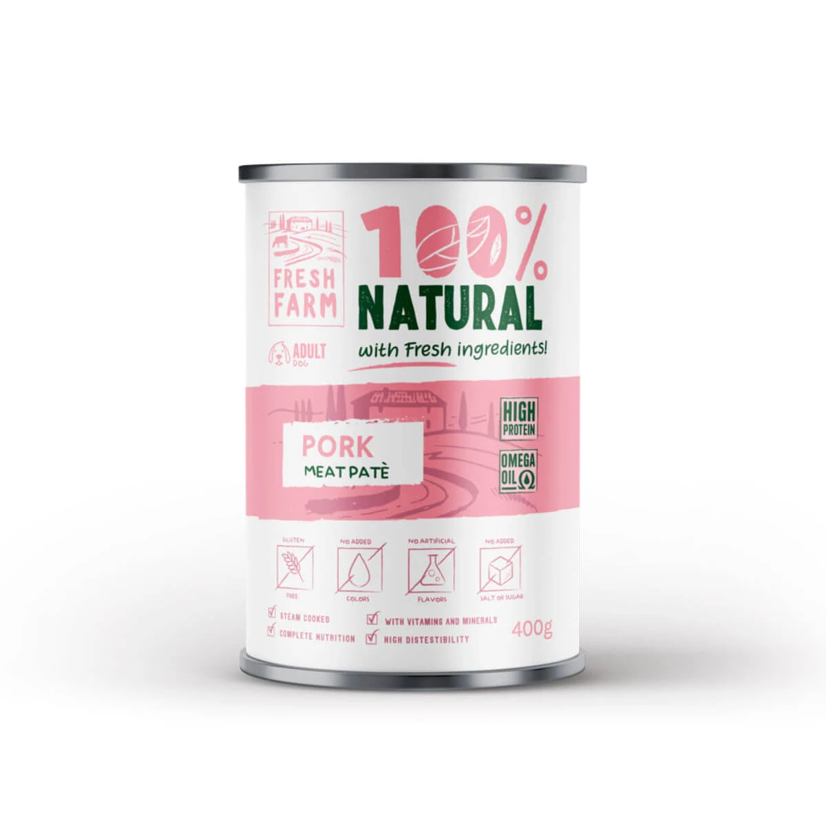 FRESH FARM Smooth, XS-XL, Varkensvlees, vochtig hondenvoer in blik, (paté), 400g