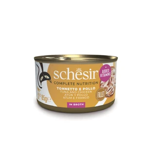 SCHESIR Complete Nutrition, Tonijn en Kip, nat kattenvoer in blik, (in soep), 85g