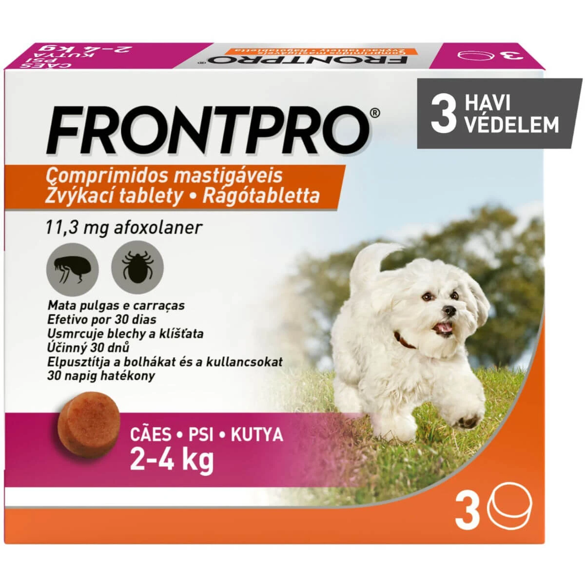 FRONTPRO, uitwendige ontworming honden, XS-S(2 - 4kg), kauwtabletten, 11mg x 3st