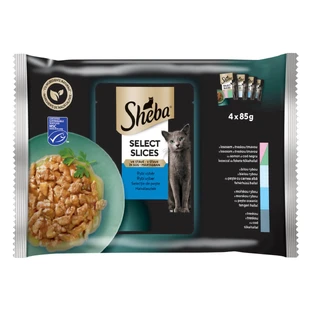 SHEBA Select Slices, Vis, zakje vochtig kattenvoer, (in saus), multipack, 85g x 4st