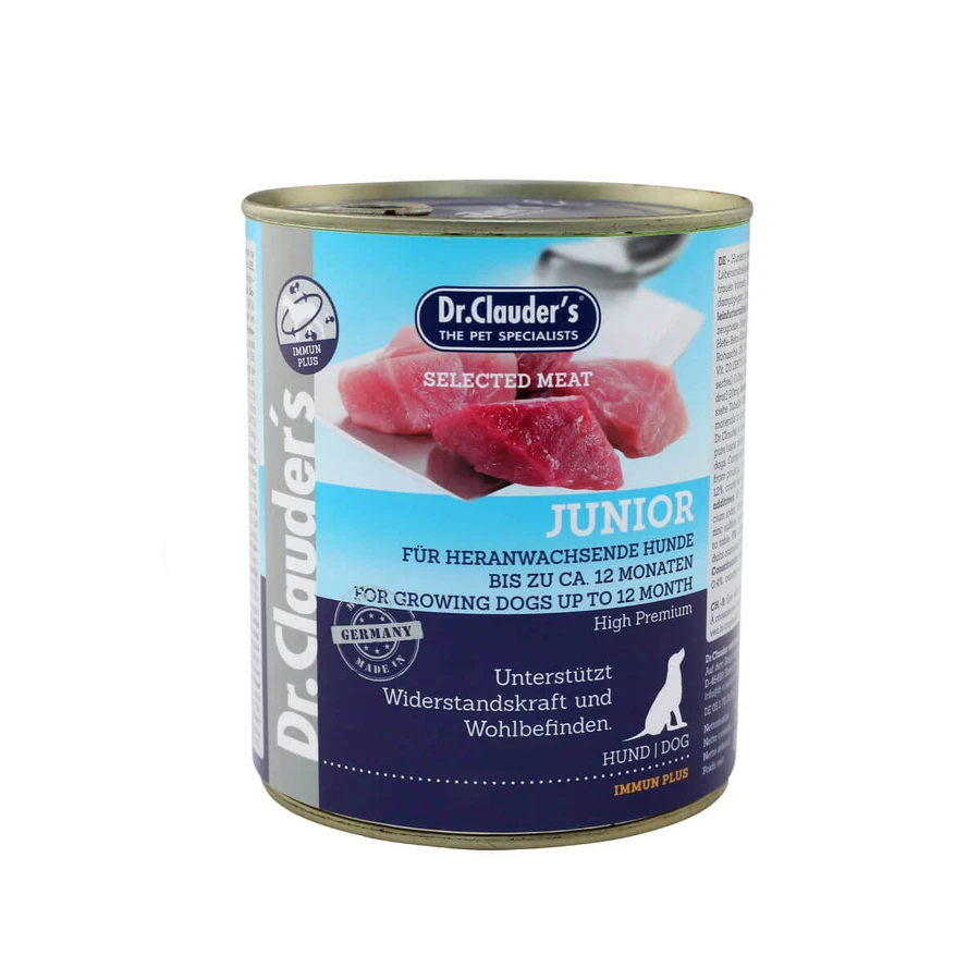 DR. CLAUDER'S Selected Meat Junior, XS-XL, Wołowina i drób, bezzbożowa mokra karma w puszkach dla młodszych psów, (w sosie własnym), 800g: ceny i cechy