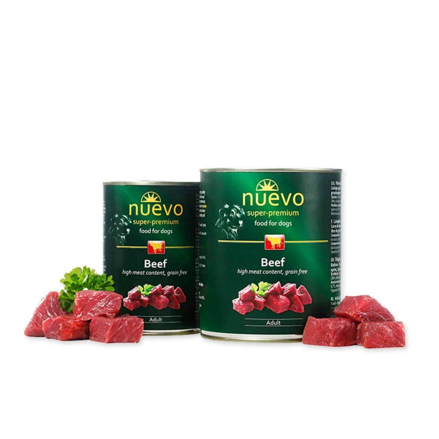 NUEVO, XS-XL, Rundvlees, graanvrij natvoer in blik voor honden, (pate), 400g