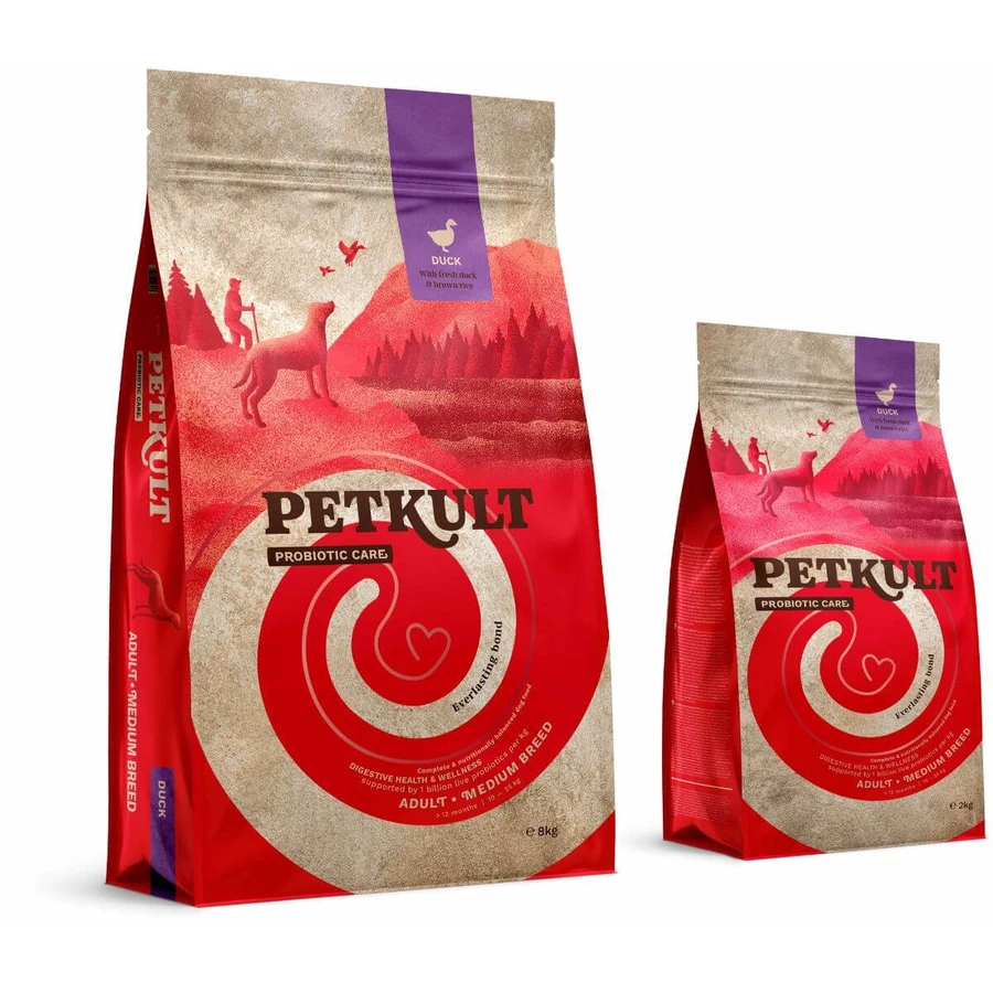 PETKULT Probiotics Adult Medium Breed, M, Ente und brauner Reis, Trockenfutter für Hunde, Verdauungssystem & Probiotika, 2kg
