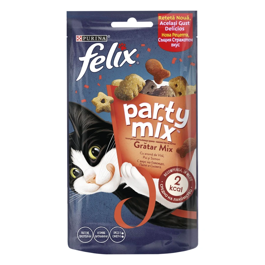 PURINA Felix Party Mix Mixed Grill, przysmaki dla kotów, wołowina, kurczak i łosoś, 60g: ceny i cechy