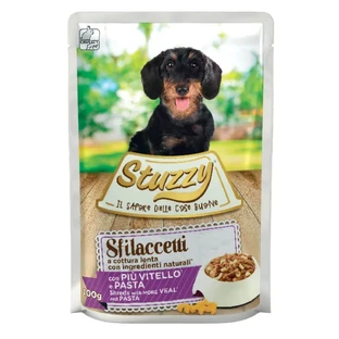 STUZZY Shreds, XS-XL, Kalfsvlees en Paste, zakje vochtig hondenvoer, (in eigen sap), 100g