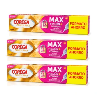 Corega Triplo Max Fixatie + Comfort Fixatiecrème voor Kunstgebitten, 3 x 70 g