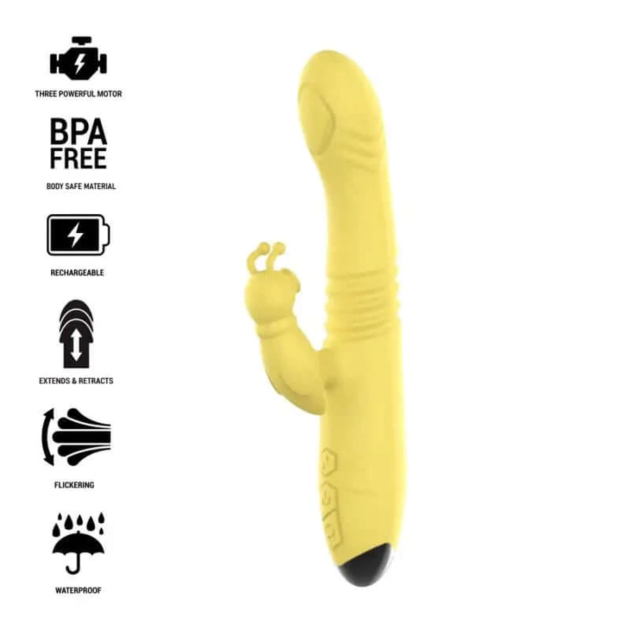 Intenso vibratore multifunzione ricaricabile Toky Up & Down con stimolatore clitorideo giallo
