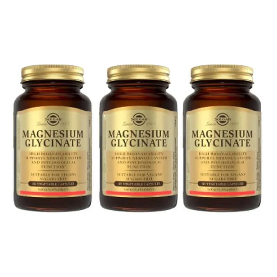 Solgar Magnesium Bisglycinate, Pack 3 x 60 Veggie Capsules