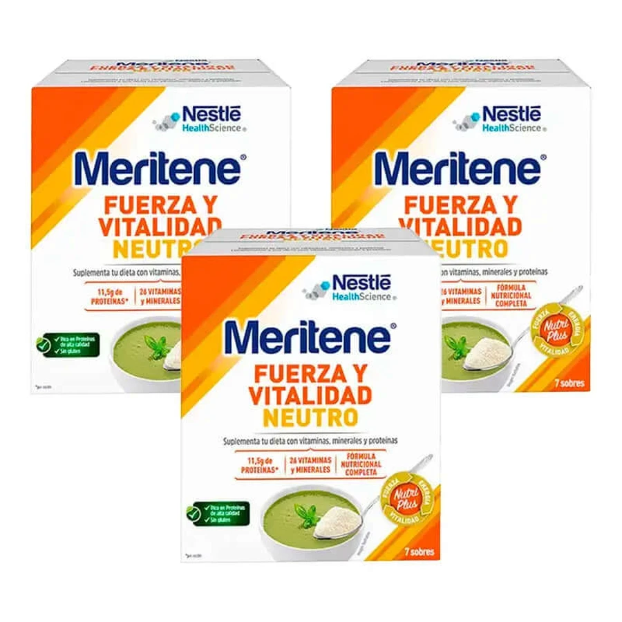 Meritene Strength and Vitality Shake Neutral Flavor, opakowanie 3 pudełka 7 saszetek x 50 gr.: ceny i cechy