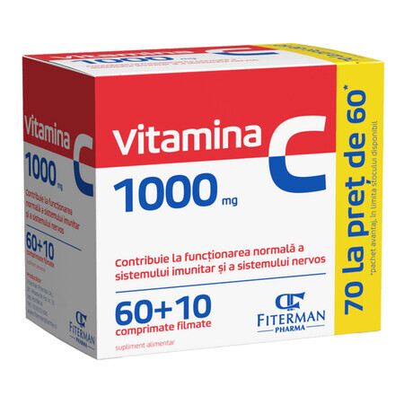 Vitamine C 1000 mg, 60 + 10 filmomhulde tabletten, Fiterman