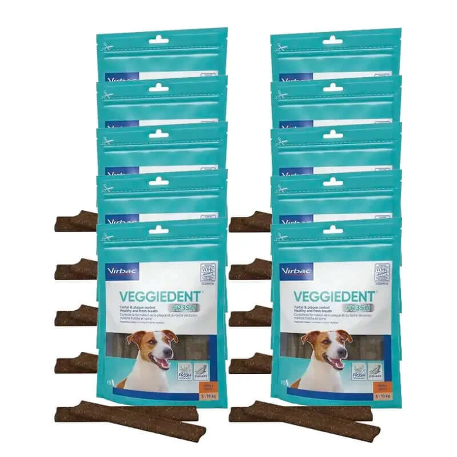 Virbac Veggiedent Fr3sh S, Zahnpflege-Snacks für Hunde kleiner Rassen, 10er-Pack