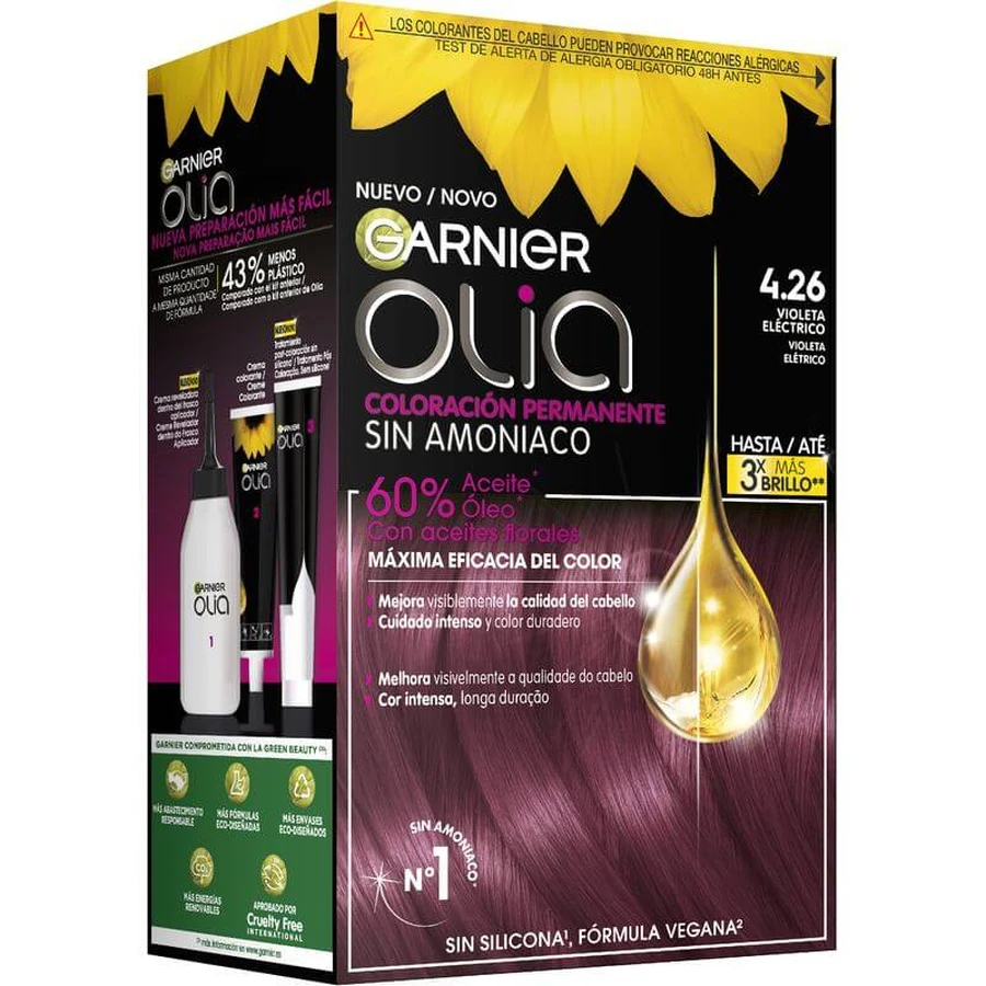 Garnier Olia Permanent Coloring Ammonia Free, Pleasant Smelling With Natural Floral Oils - Bold Violet Electric 4.26