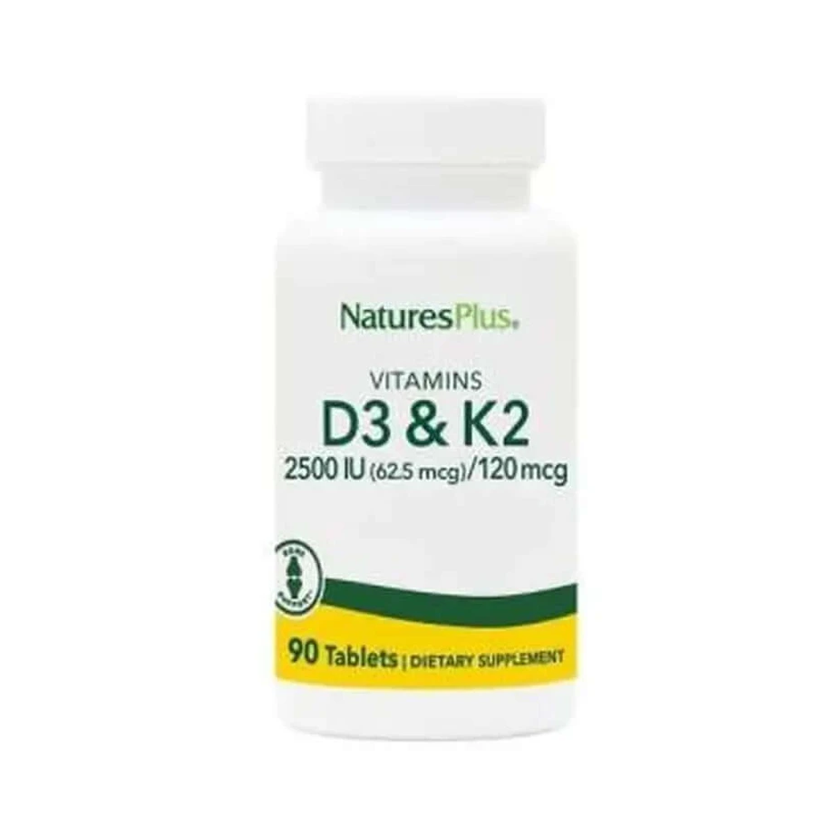 Natures Plus Vitamina D3 2500Ui+Vit K2 120Mcg, 90 Tablete