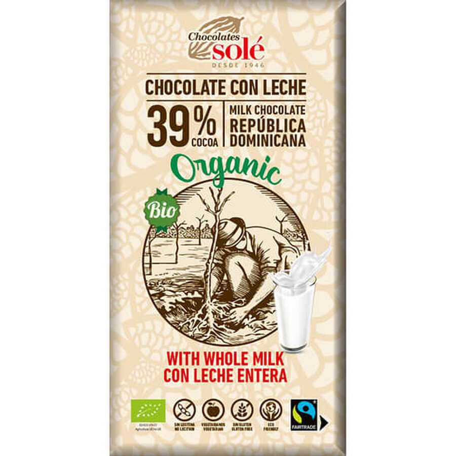 Cioccolato al latte biologico, 100 g, Cioccolatini Sogliola