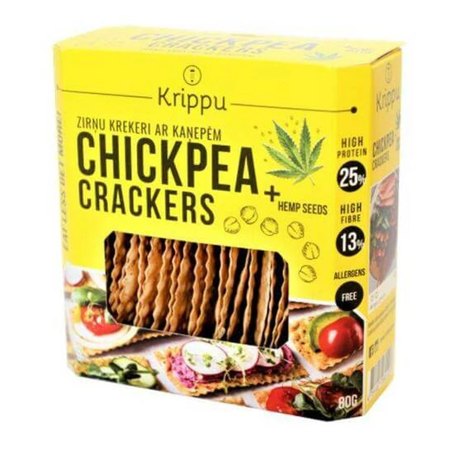 Biologische glutenvrije crackers met naut en hennepzaad, 80 g, Krippu