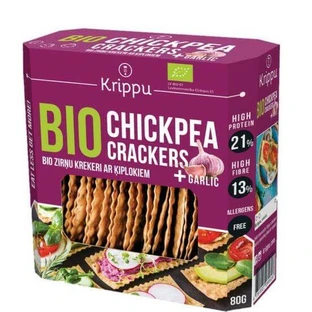 Crackers bio sans gluten aux pois chiches et à l'ail, 80 g, Krippu