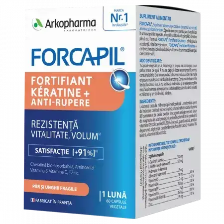 Forcapil Fortifiant Kératine +, 60 gélules végétales, Arkopharma