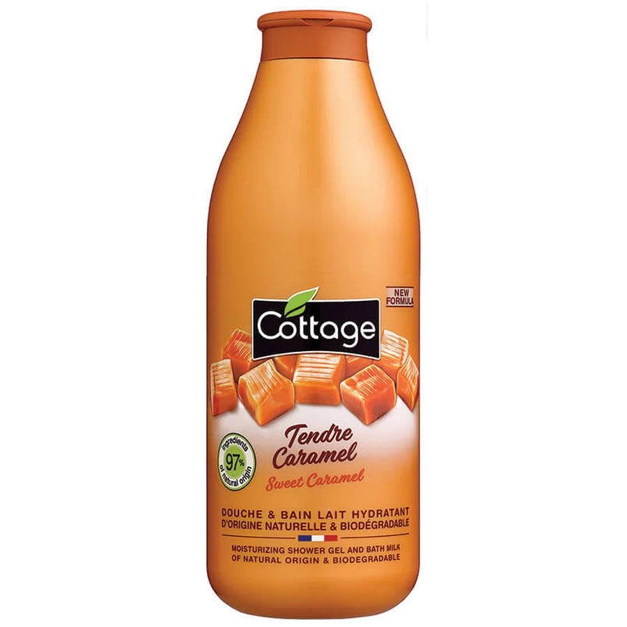 Gel de dus hidratant cu lapte si aroma de caramel, 750 ml, Cottage