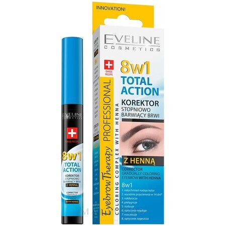 Cache-sourcils au henné 8 en 1 Total Action, 10 ml, Eveline Cosmetics