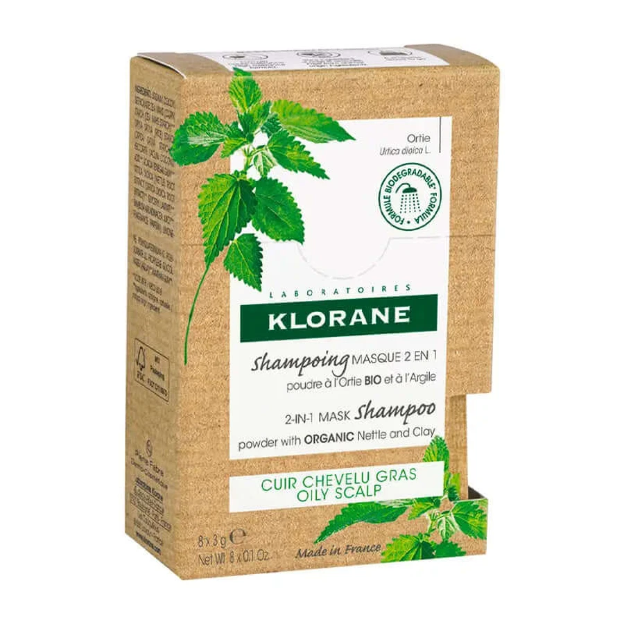 Klorane Bio Brennnessel und Lehm Pulver Maske Shampoo Umschläge 8X3 gr.