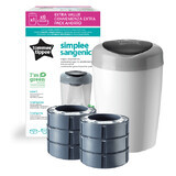 Luiermandje Set + 6 navullingen Sangenic Simplee Recyclebaar, Wit met Grijs, Tommee Tippee