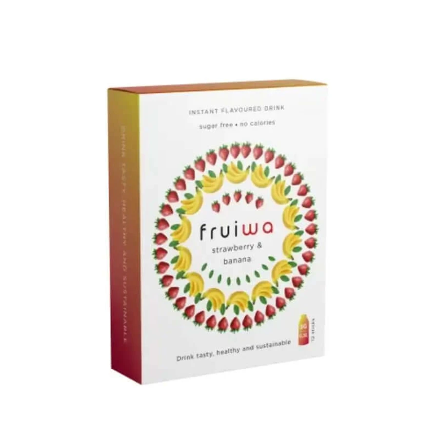 Fruiwa Aardbei & Banaan Instant Drankpoeder met Vitamine C en Zoetstof , 36 gram