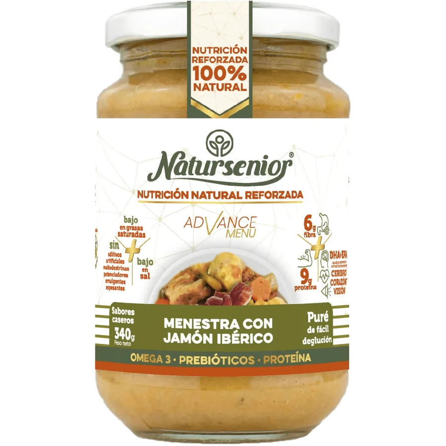 Natursenior Adult Puree with Iberian Ham with Omega 3 Dha+Epa, Prebiotics and Proteins. , 340 gr