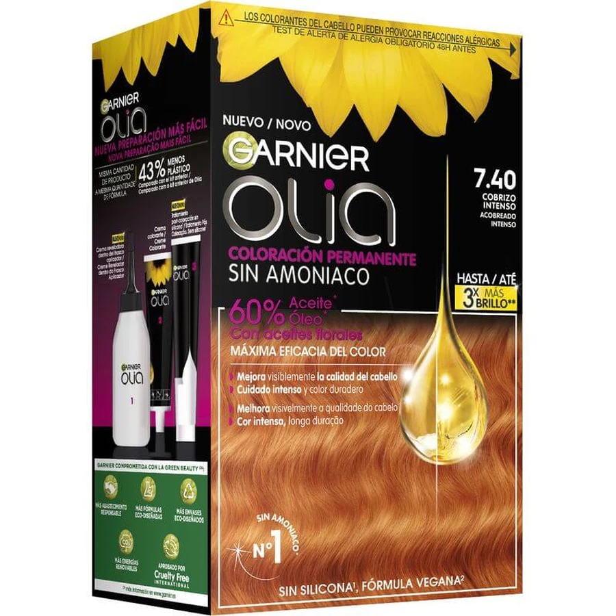 Garnier Olia Colorazione Permanente Senza Ammoniaca, Profumo Piacevole Con Oli Floreali Origine Naturale - Rame Intenso Audace 7.40