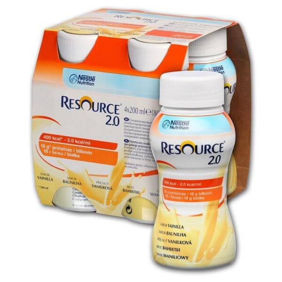 Resource 2.0 met vanille, 4x 200 ml, Nestlé