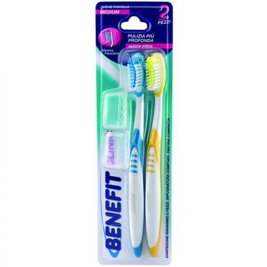 2x toothbrushes, medium, various colors, Benefit